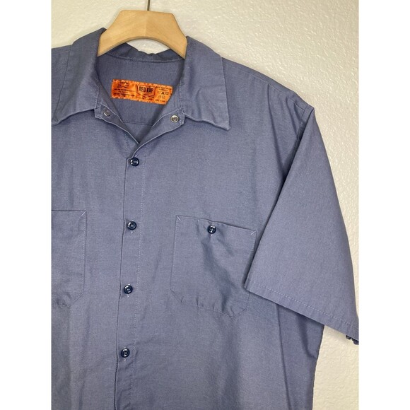 Red Kap Work Uniform Shirt XL Blue Short Sleeve Front Pockets Industrial - Picture 2 of 5